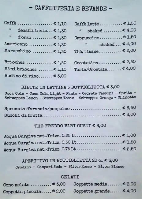 bar luce menu.